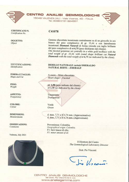 Accedi alla scheda di Bartorelli Italian Jewels COLLANA GIROCOLLO GROUMETTE IN ORO BIANCO CON DIAMANTI E SMERALDO CUORE (CERT. ORIG.) - 234-5631-G