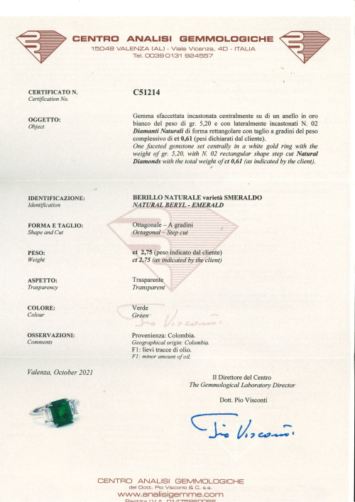 Accedi alla scheda di Bartorelli Italian Jewels ANELLO IN ORO BIANCO CON SMERALDO OTTAGONALE E DIAMANTI (CERTIFICATO ORIGINALE) - 089-119NS-SM