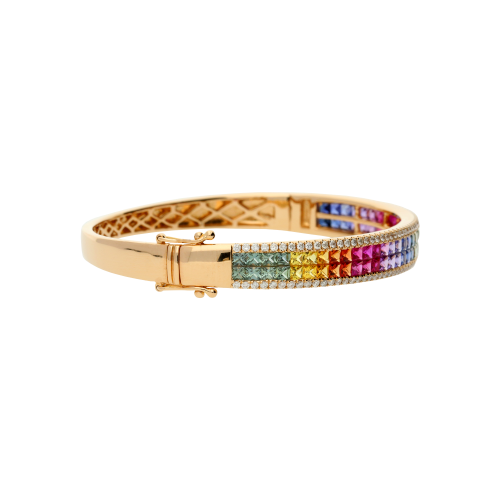 Accedi alla scheda di Bartorelli Italian Jewels BRACCIALE RIGIDO IN ORO ROSA CON ZAFFIRI MULTICOLOR E DIAMANTI BIANCHI - A00283RB11