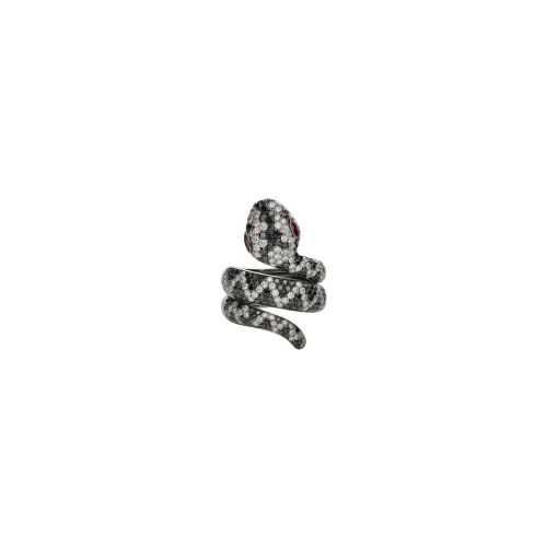 Accedi alla scheda di Bartorelli Italian Jewels ANELLO SERPENTI IN ORO NERO CON DIAMANTI BIANCHI, DIAMANTI NERI E RUBINI - 43811679