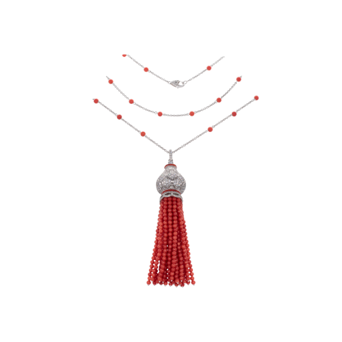 Accedi alla scheda di Bartorelli Italian Jewels COLLANA MODELLO MAHARADSCHA CON CIONDOLO PENDENTE IN ORO BIANCO DIAMANTI BIANCHI E FILI DI CORALLO NATURALI - GIGI014014