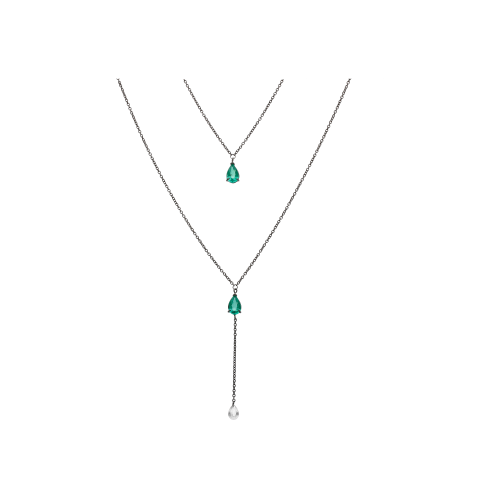 Accedi alla scheda di Bartorelli Italian Jewels COLLANA A DOPPIO FILO IN ORO NERO CON SMERALDI E DIAMANTE PENDENTI - C069/20-SM