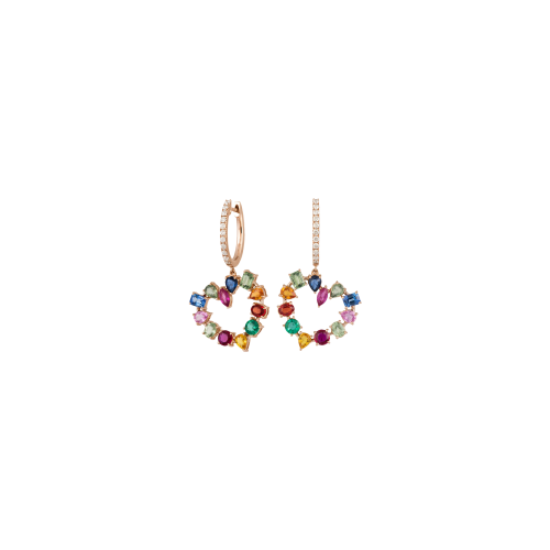 Accedi alla scheda di Bartorelli Italian Jewels ORECCHINI  RAINBOW CON CUORE PENDENTE IN ORO ROSA CON DIAMANTI E ZAFFIRI MULTICOLOR - KE1355/MS