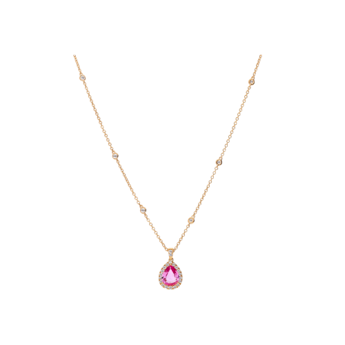 Accedi alla scheda di Bartorelli Italian Jewels COLLANA IN ORO ROSA CON DIAMANTI, PENDENTE GOCCIA IN ZAFFIRO ROSA E DIAMANTI - 372-3186-MOD