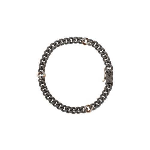 Accedi alla scheda di Mano | J . BRACCIALE UOMO GROUMETTE SNODATO IN TITANIO, 3 MAGLIE IN ORO ROSSO E DIAMANTI - GROUBRT6W3RGSN - GROUBRT6W3RGSN