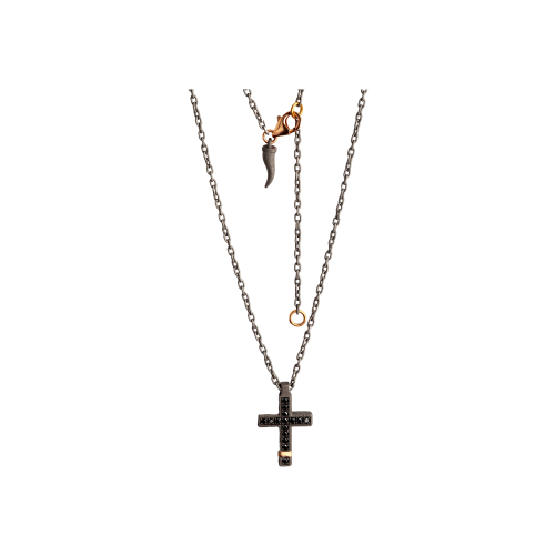 Accedi alla scheda di Mano | J . COLLANA UOMO CON CROCE MEDIA IN TITANIO, ORO ROSSO CON DIAMANTI BLACK - MINPENTBRGCROM - MINPENTBRGCROM