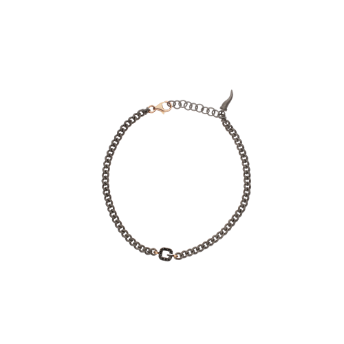 Accedi alla scheda di Mano | J . BRACCIALE CON CATENA GROUMETTE IN TITANIO, LETTERA G IN ORO ROSA E DIAMANTI NERI - KATBRRGBBGROUM_G - KATBRRGBBGROUM_G