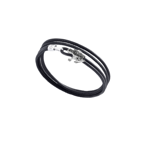 Accedi alla scheda di Dada Arrigoni BRACCIALE HAPPY FROG IN PELLE  NERA, ORO BIANCO RODIATO NERO E DIAMANTI NERI - DHF12BRBNDNXN