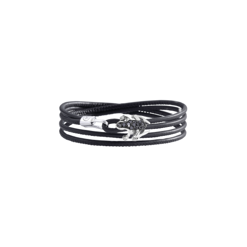 Accedi alla scheda di Dada Arrigoni BRACCIALE HAPPY FROG IN PELLE  NERA, ORO BIANCO RODIATO NERO E DIAMANTI NERI - DHF12BRBNDNXN