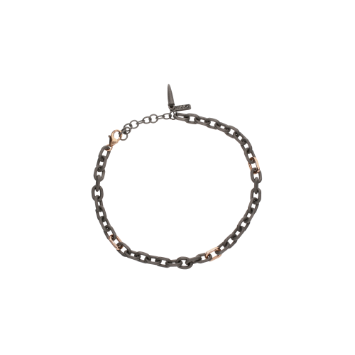 Accedi alla scheda di Mano | J . BRACCIALE UOMO MINIMAL IN TITANIO  CON  MOSCHETTONE E TRE MAGLIE IN ORO ROSSO - CATBRT3RGALT