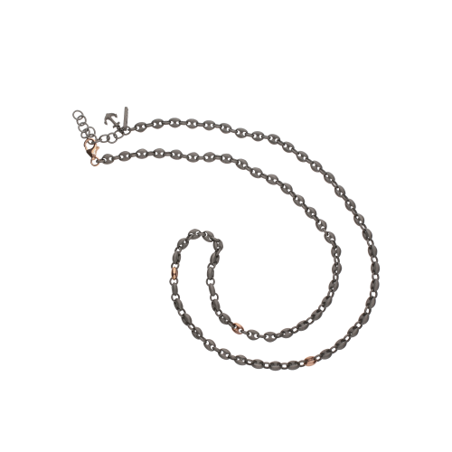 Accedi alla scheda di Mano | J . COLLANA MAGLIA MARINA BOMBATA PICCOLA IN TITANIO CON MOSCHETTONE E TRE MAGLIE IN ORO ROSSO - MARGIRT3RGSM