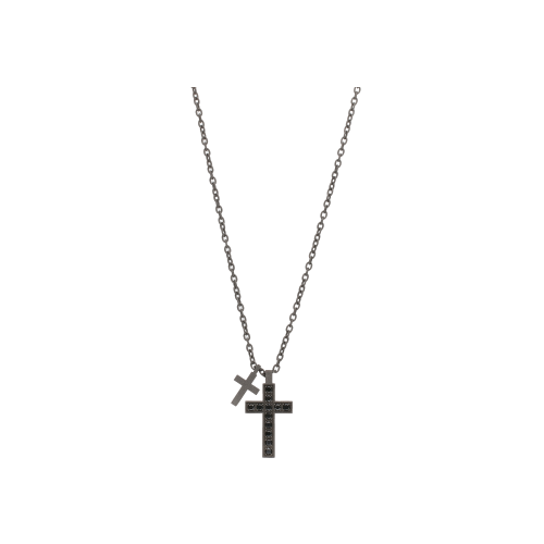 Accedi al prodotto correlato Mano | J . COLLANA MINIMAL IN TITANIO CON CROCE GRANDE INCASSATA DIAMANTI BLACK E CROCE PICCOLA, MOSCHETTONE IN ORO ROSSO - MINPEN12BTI2CRO