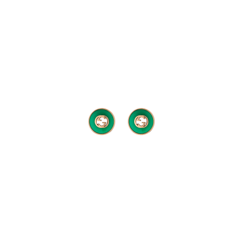 Accedi alla scheda di Gucci ORECCHINI A BOTTONE GUCCI INTERLOCKING IN ORO GIALLO E AGATA VERDE - YBD786554002
