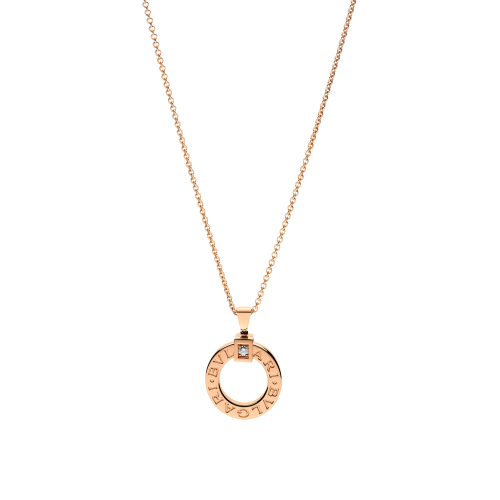 Accedi alla scheda di Bulgari Pendente BVLGARI BVLGARI in oro rosa 18 carati con diamante e catena. Lunghezza 38-45,5 cm - CL854894