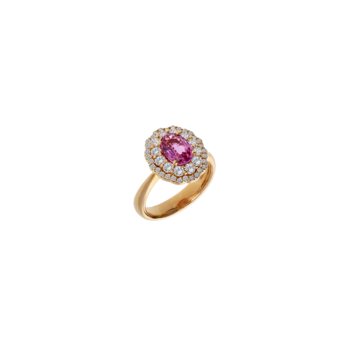 Accedi alla scheda di Bartorelli Italian Jewels ANELLO ROSETTA IN ORO ROSA CON ZAFFIRO ROSA CENTRALE E DOPPIO CONTORNO DIAMANTI - 234-5053-A