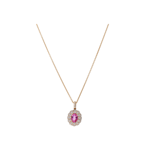 Accedi alla scheda di Bartorelli Italian Jewels COLLANA GIROCOLLO IN ORO ROSA CON PENDENTE ROSETTA ZAFFIRO ROSA CENTRALE E PAV&Eacute; DI DIAMANTI - 234-5053-C