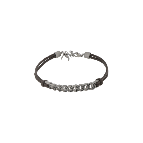 Accedi al prodotto correlato Mano | J . BRACCIALE GROUMETTE NAUTICA IN TITANIO CON DIAMANTI BLACK E LACCIO MOCHA - BRG1002