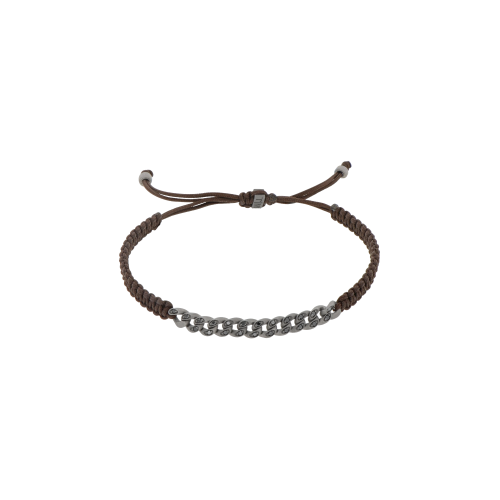 Accedi al prodotto correlato Mano | J . BRACCIALE GROUMETTE NAUTICA MINI IN TITANIO CON DIAMANTI BLACK E LACCIO MOCHA INTRECCIATO - BRG3002