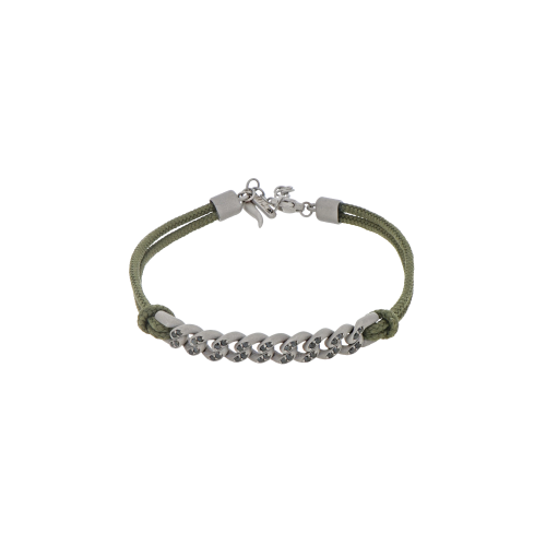 Accedi al prodotto correlato Mano | J . BRACCIALE GROUMETTE NAUTICA IN TITANIO CON DIAMANTI BLACK E LACCIO VERDE MILITARE - BRG1003