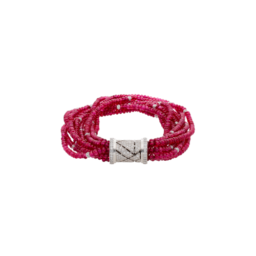 Accedi alla scheda di Bartorelli Italian Jewels BRACCIALE MULTIFILO CON RUBINI BEADS INTERVALLATI DA ORO BIANCO E DIAMANTI, CHIUSURA IN ORO BIANCO E PAV&Eacute; DI DIAMANTI - BABR35