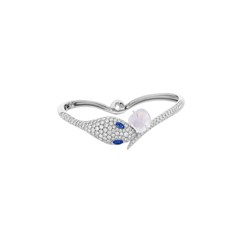 Accedi alla scheda di Dada Arrigoni BRACCIALE RIGIDO MALAFEMMINA IN ORO BIANCO 18 CARATI CON PAV&Eacute; DI DIAMANTI, CRISTALLO DI ROCCA E OCCHI DI ZAFFIRI BLU - DMF02BRBBDIMDZB