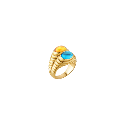 Accedi al prodotto correlato Bulgari ANELLO DOPPIO BACCELLATO IN ORO GIALLO CON QUARZO CITRINO E TOPAZIO BLU - AN860715