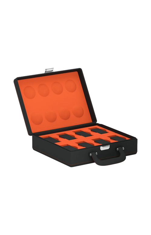 Accedi al prodotto correlato Scatola Del Tempo VALIGETTA 8 CUSTODIA PER OROLOGI IN PELLE GRIGIO ARDESIA/ARANCIONE