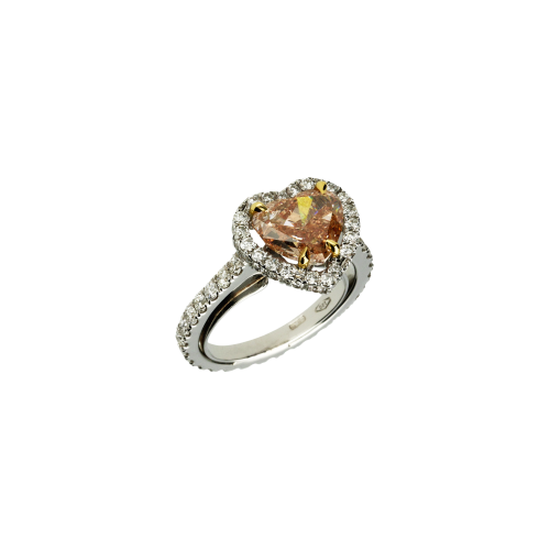 Accedi alla scheda di Bartorelli Italian Jewels ANELLO IN ORO BIANCO 18 CARATI CON DIAMANTE FANCY BROWNISH ORANGY PINK TAGLIO CUORE E PAV&Eacute; DI DIAMANTI BIANCHI TAGLIO BRILLANTE - F.273D
