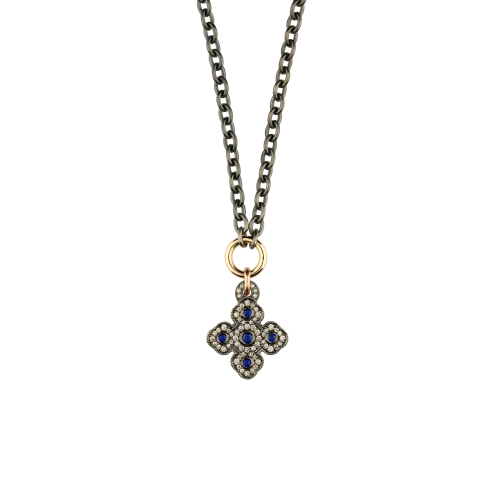 Accedi alla scheda di Bartorelli Italian Jewels Collana con ciondolo croce in oro brunito, diamanti brown e zaffiri blu - VP25819DBSBX09