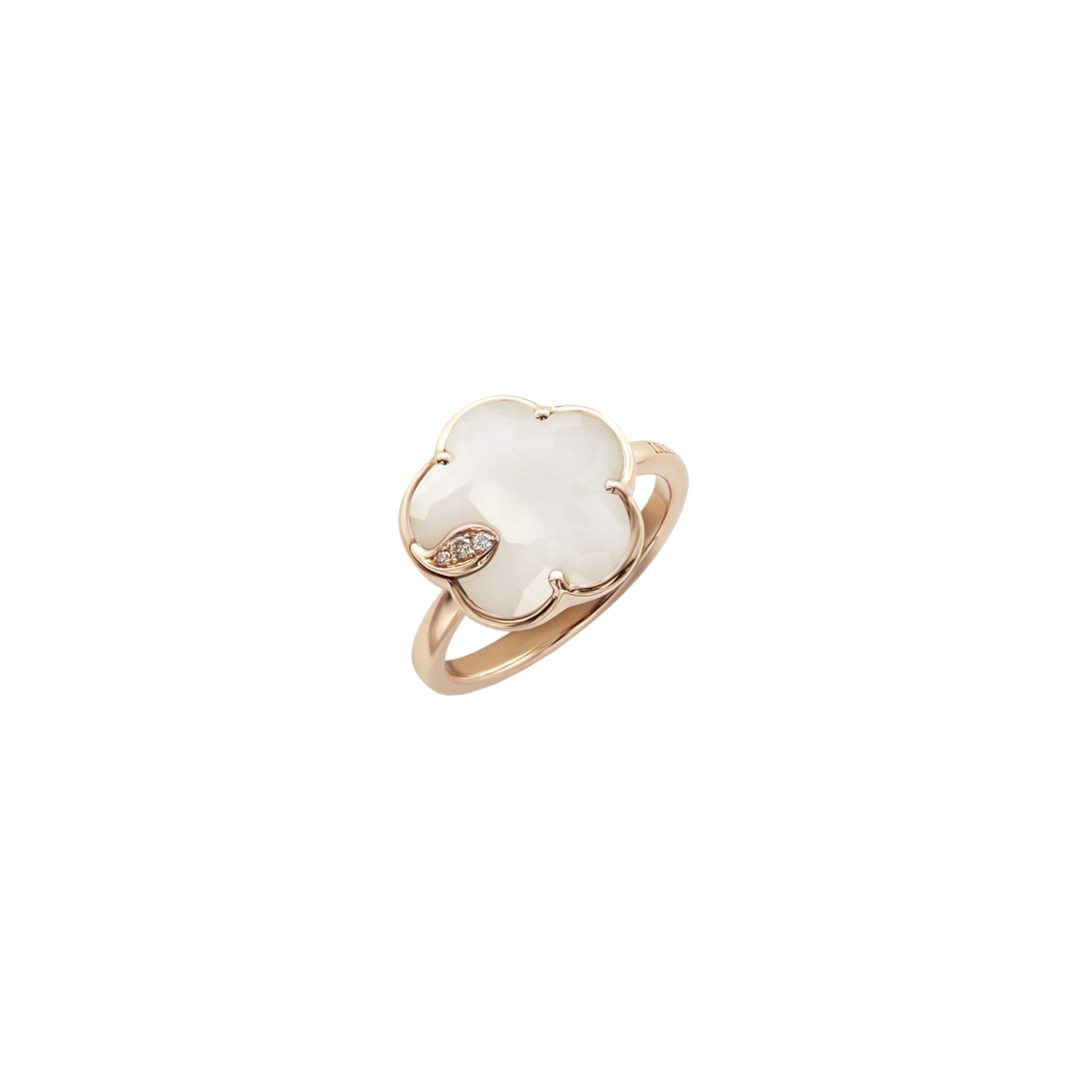 Pasquale Bruni | ANELLO PETIT JOLI IN ORO ROSA CON FIORE IN AGATA BIANCA, DIAMANTI BIANCHI E CHAMPAGNE - 16118R - 16118R (1)