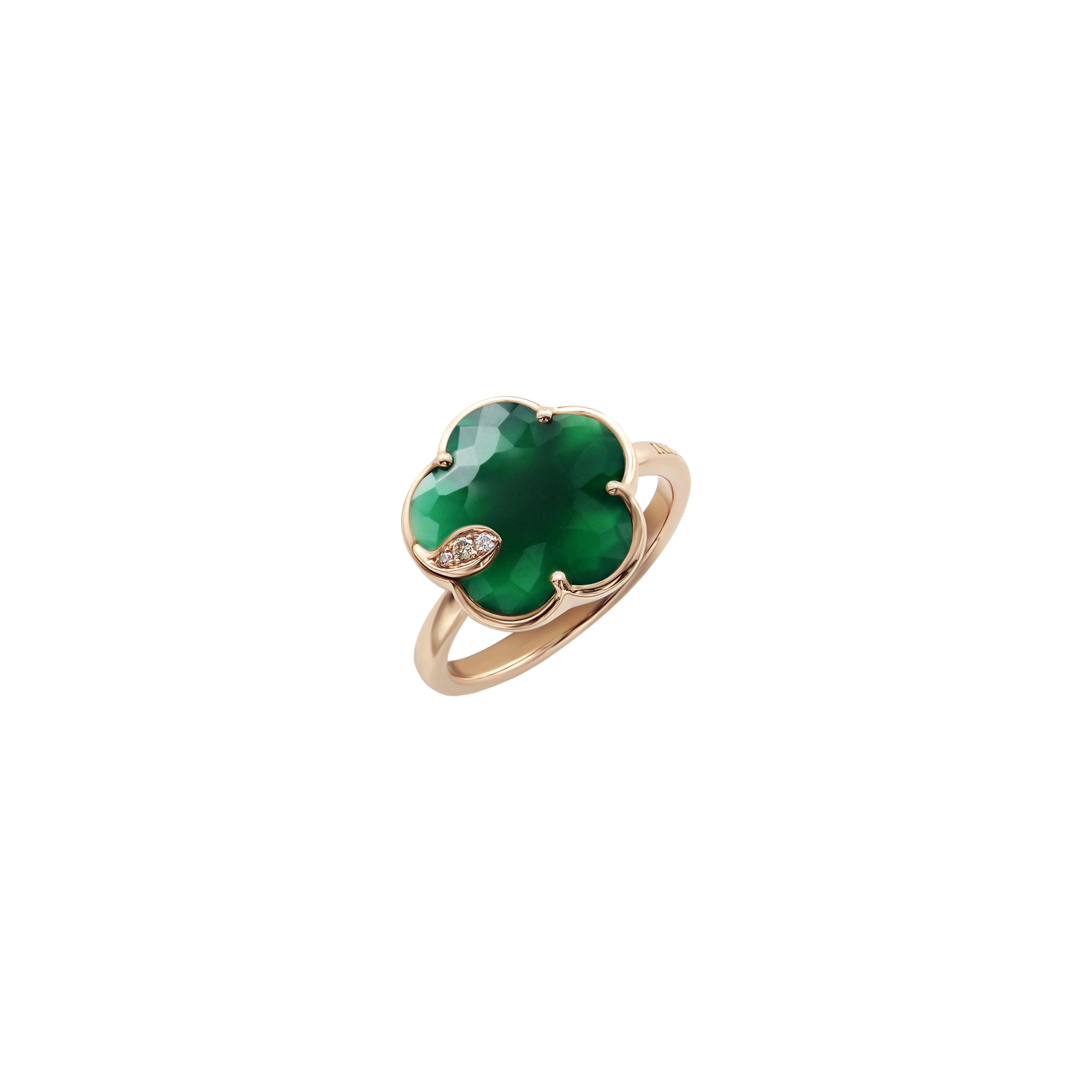 Pasquale Bruni | ANELLO PETIT JOLI IN ORO ROSA CON FIORE IN AGATA VERDE, DIAMANTI BIANCHI E DIAMANTI CHAMPAGNE - 16125R - 16125R (1)
