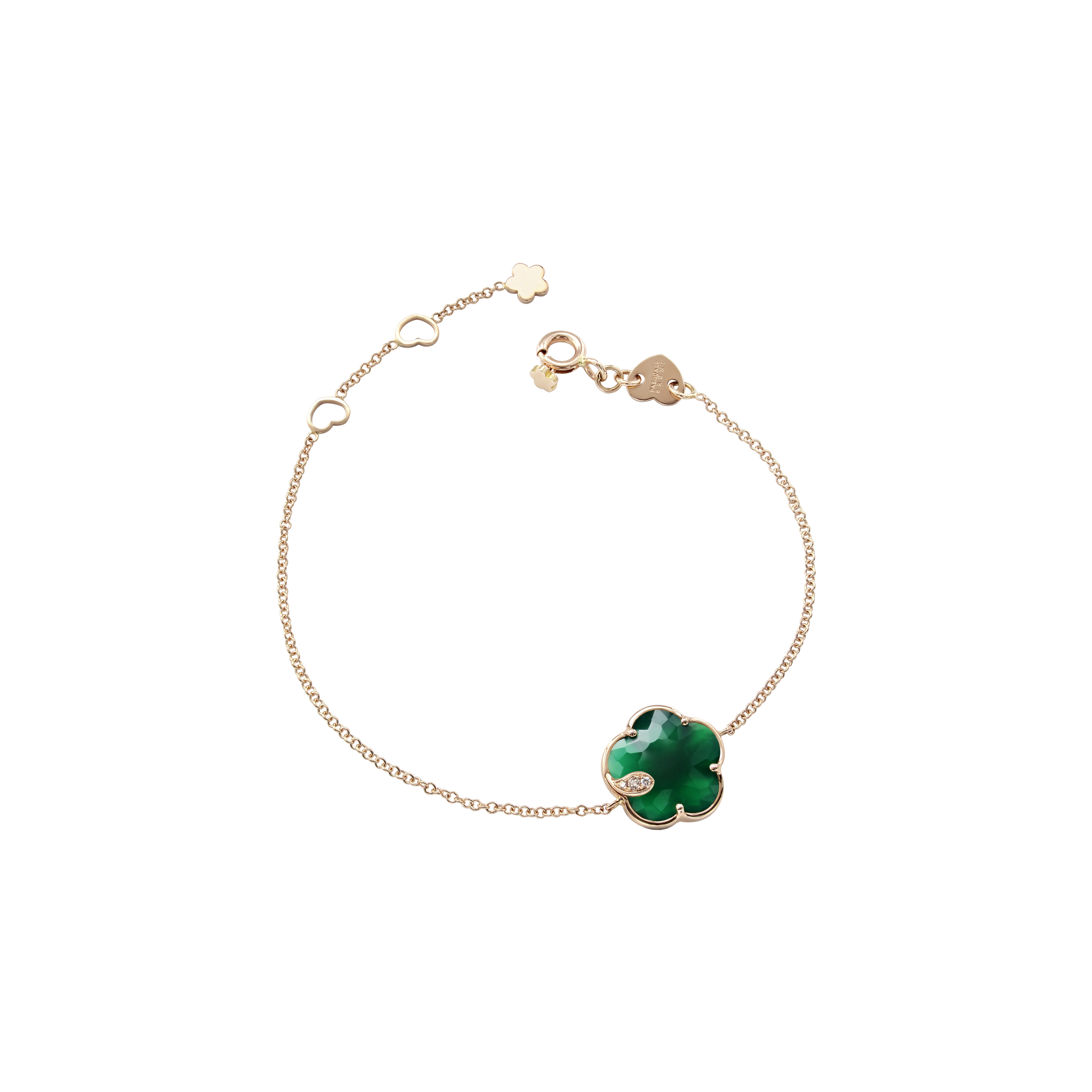 Pasquale Bruni | BRACCIALE PETIT JOLI IN ORO ROSA CON FIORE IN AGATA VERDE, DIAMANTI BIANCHI E CHAMPAGNE - 16140R - 16140R (1)