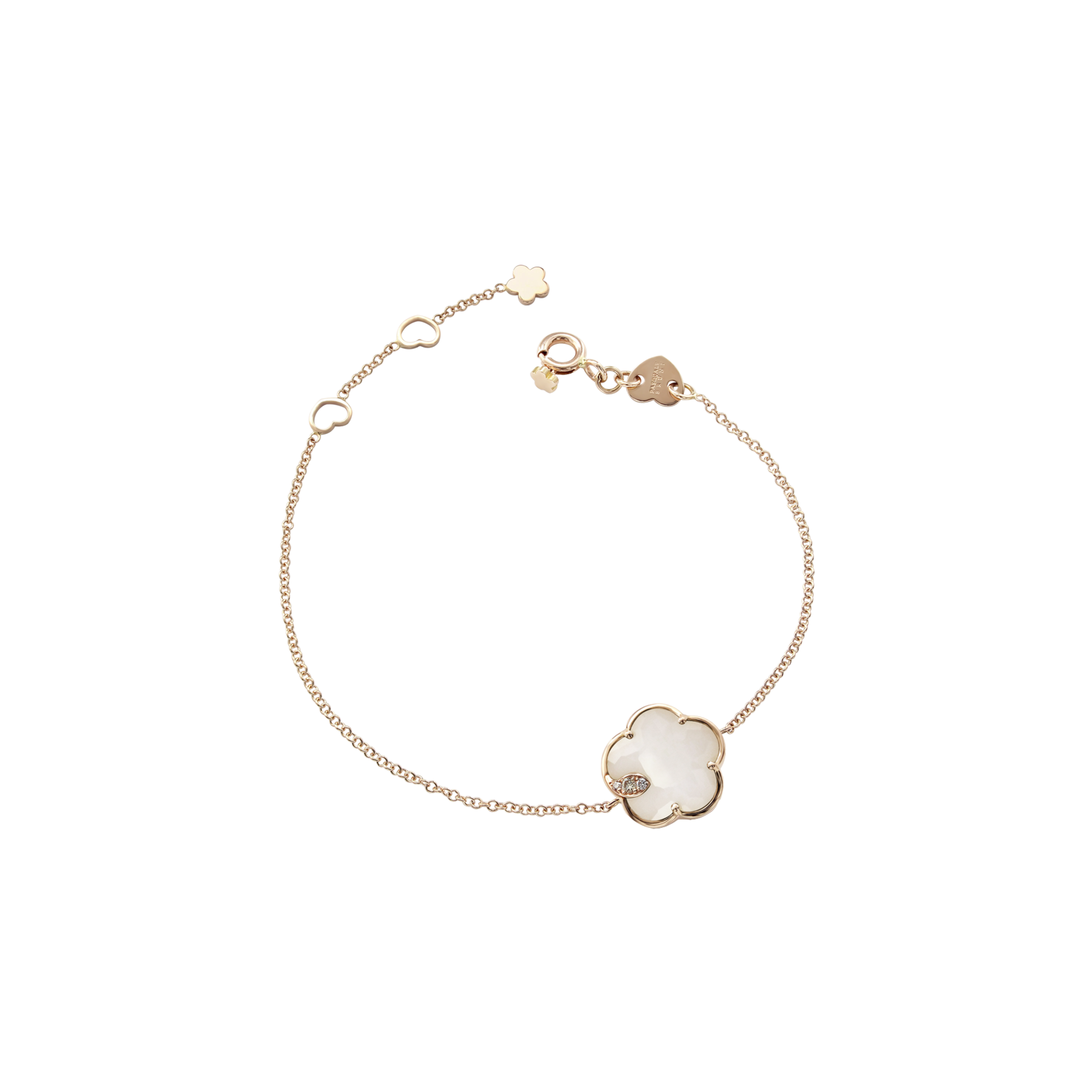Pasquale Bruni | BRACCIALE PETIT JOLI IN ORO ROSA CON FIORE IN AGATA BIANCA, DIAMANTI BIANCHI E CHAMPAGNE - 16143R - 16143R (1)