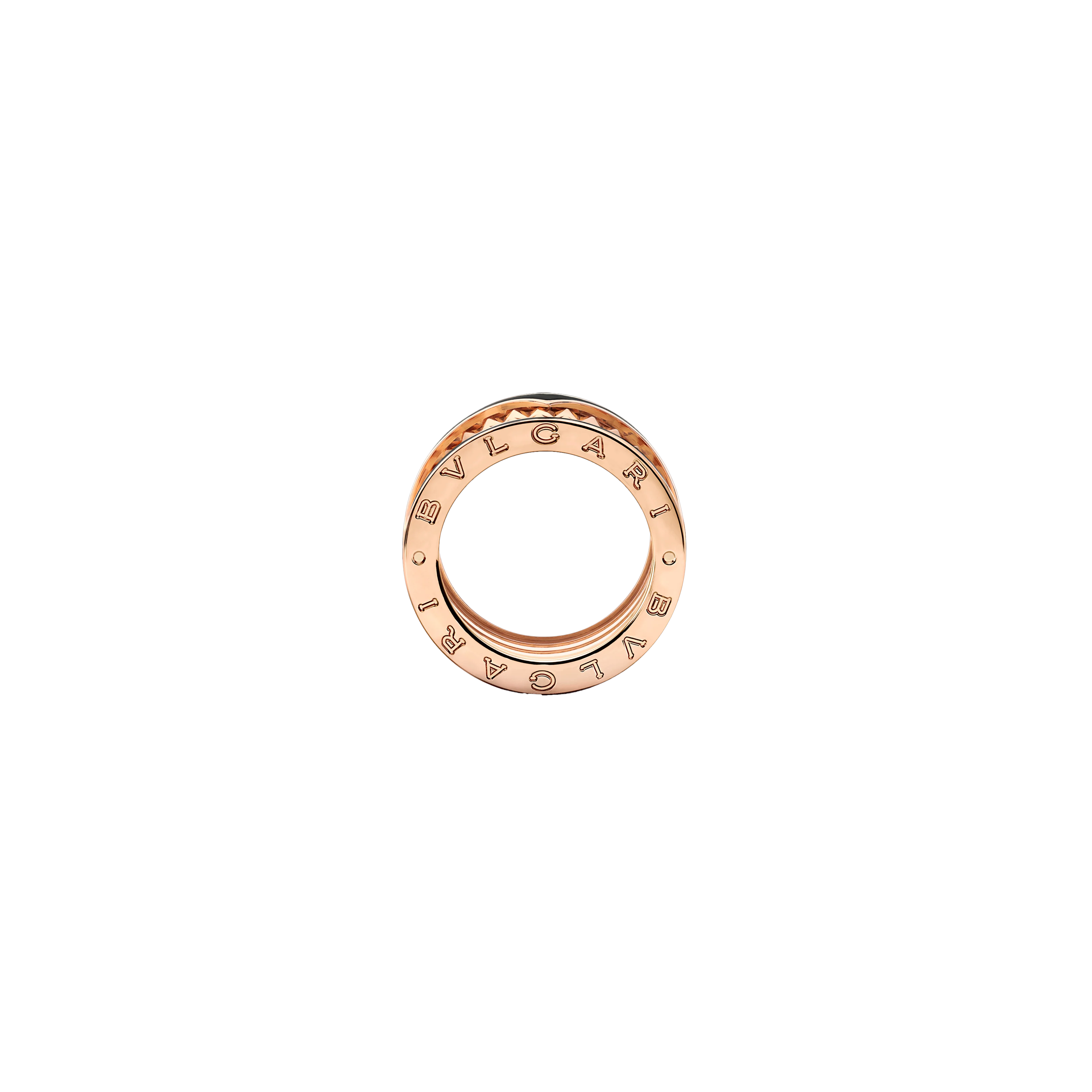 Bulgari | ANELLO B.ZERO1 ROCK A 4 FASCE IN ORO ROSA 18 KT CON PROFILI IN CERAMICA E SPIRALE CON BORCHIE - AN859089 - AN859089 (2)