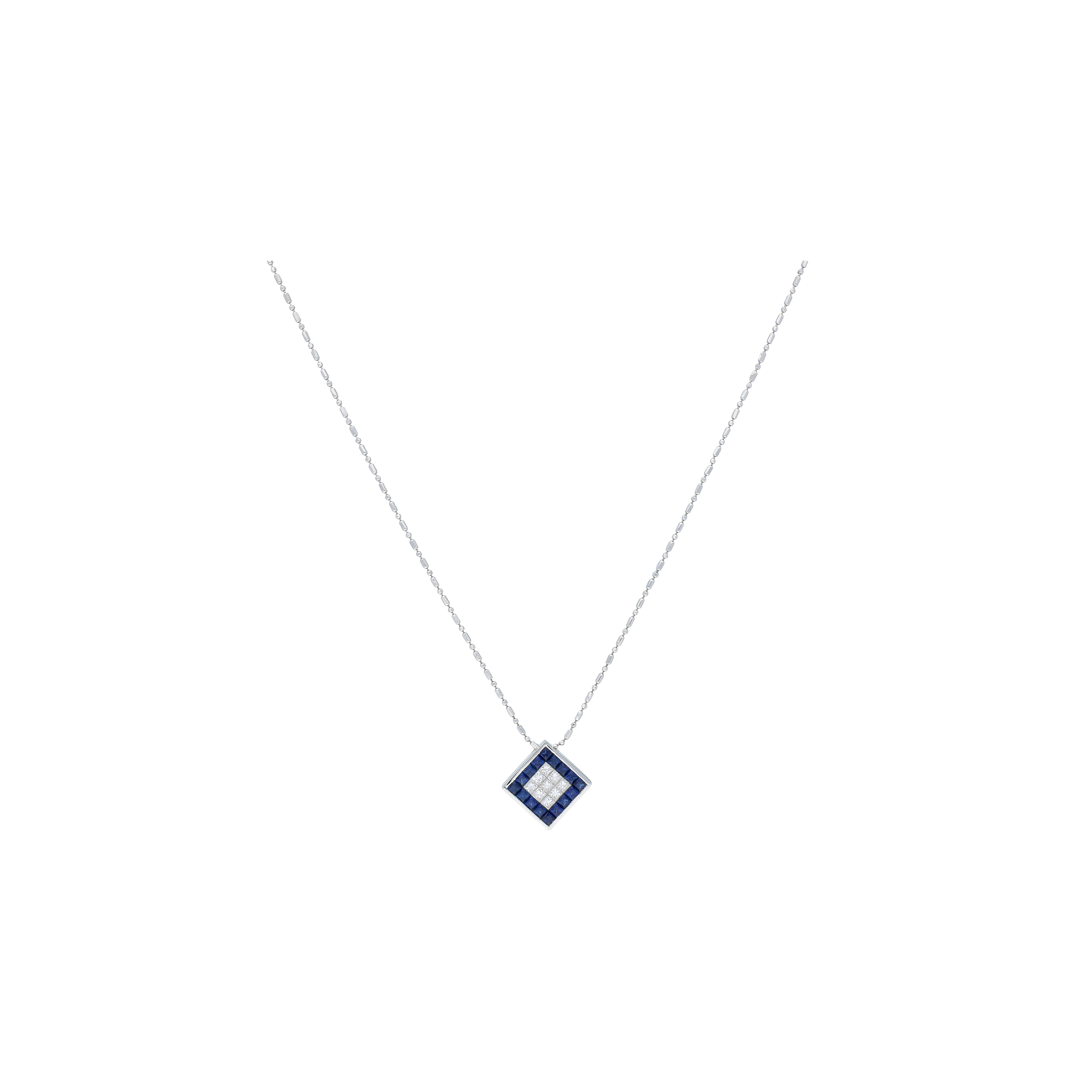 Bartorelli Italian Jewels | Collana in oro bianco con ciondolo diamanti e zaffiri blu - 57014 (1)