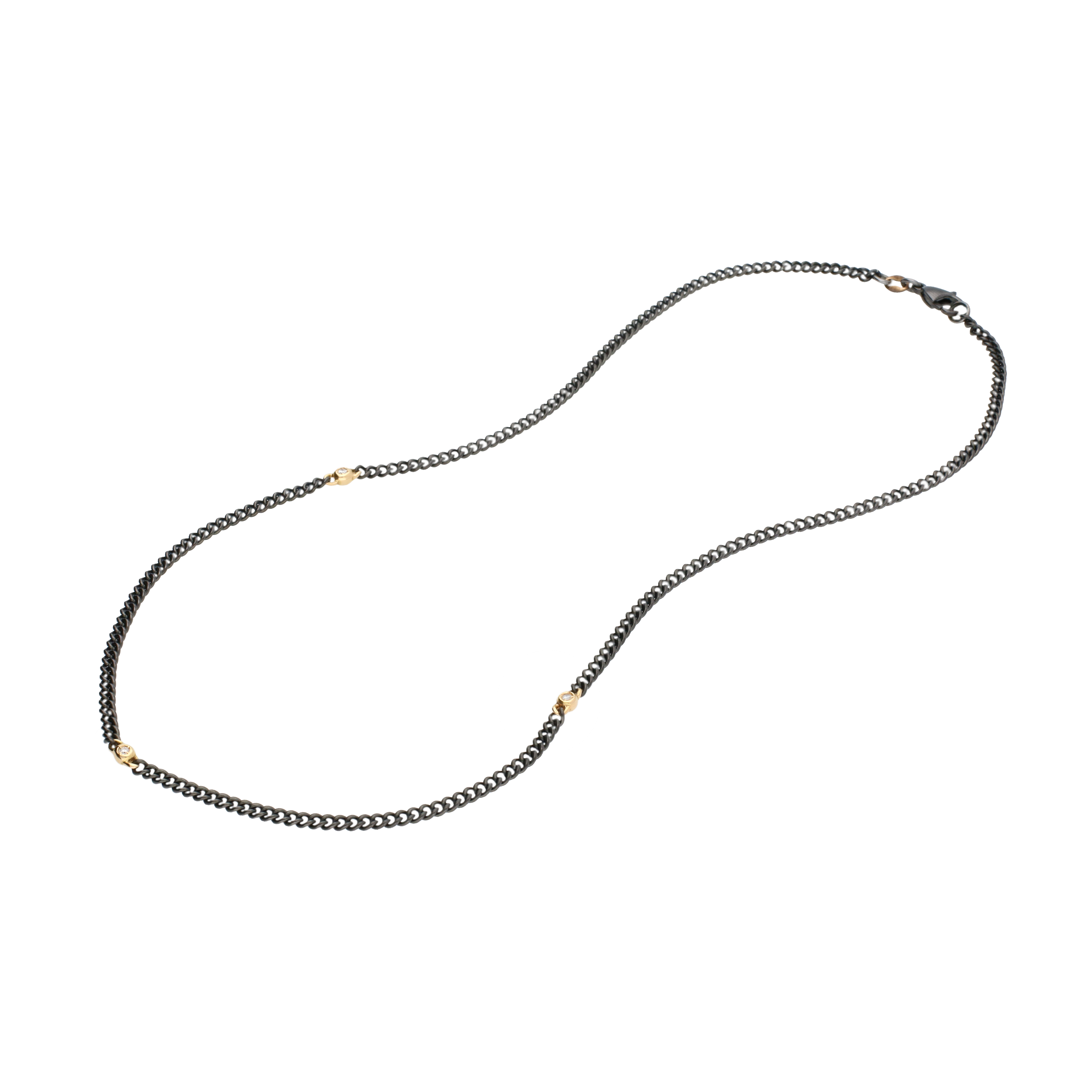 Bartorelli Italian Jewels | Collana in acciaio brunito, oro rosa e diamanti bianchi - 45 cm - GR423RN (1)
