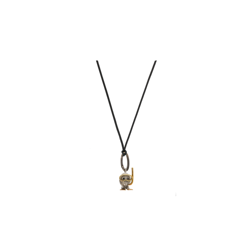 Bartorelli Italian Jewels | CIONDOLO MINION SUB IN ARGENTO E ORO GIALLO CON OCCHI IN DIAMANTI NERI CON CORDINO NERO - PUSP (1)
