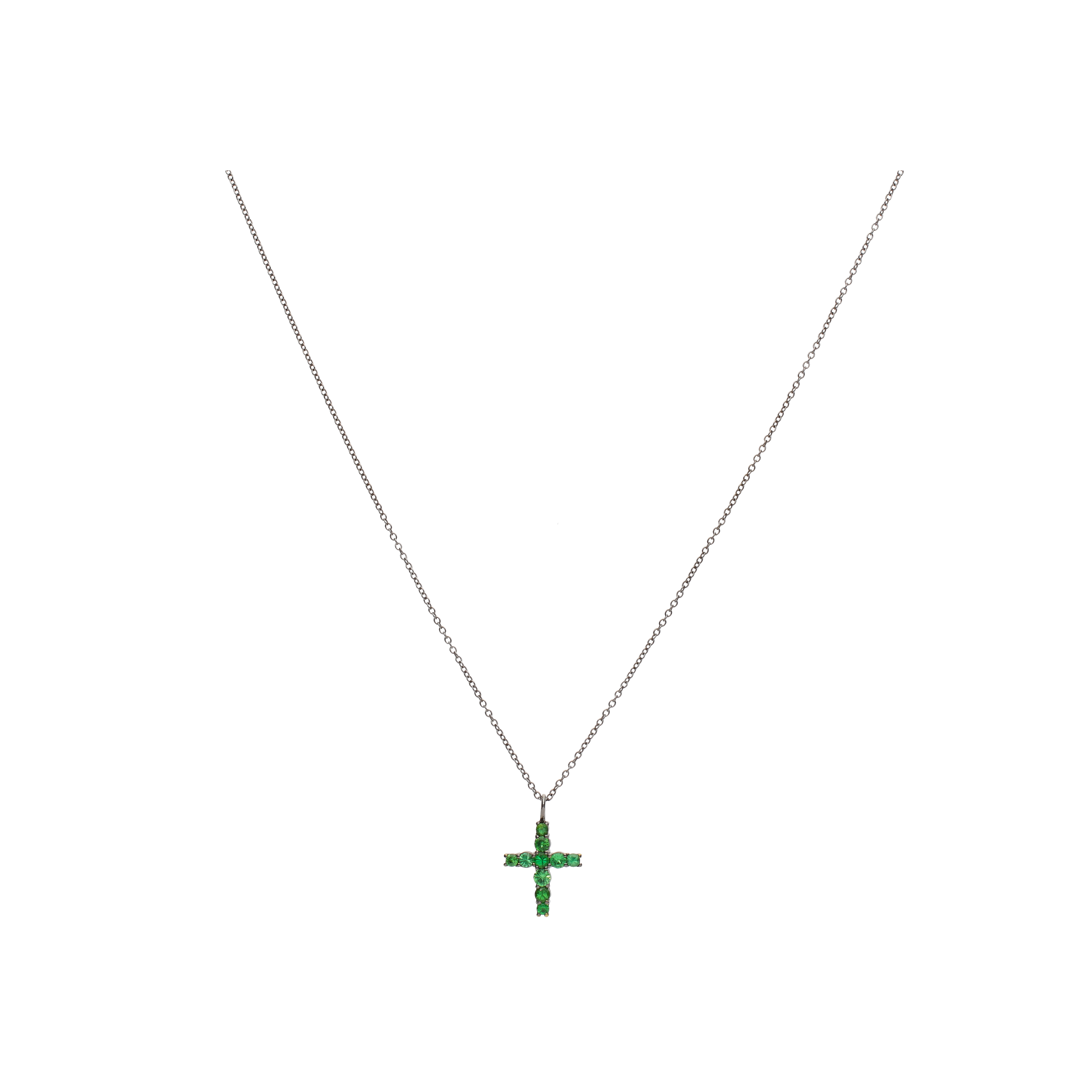 Bartorelli Italian Jewels | COLLANA IN ORO BRUNITO CON CROCE PENDENTE IN TSAVORITI - G11501BTZA1 (1)