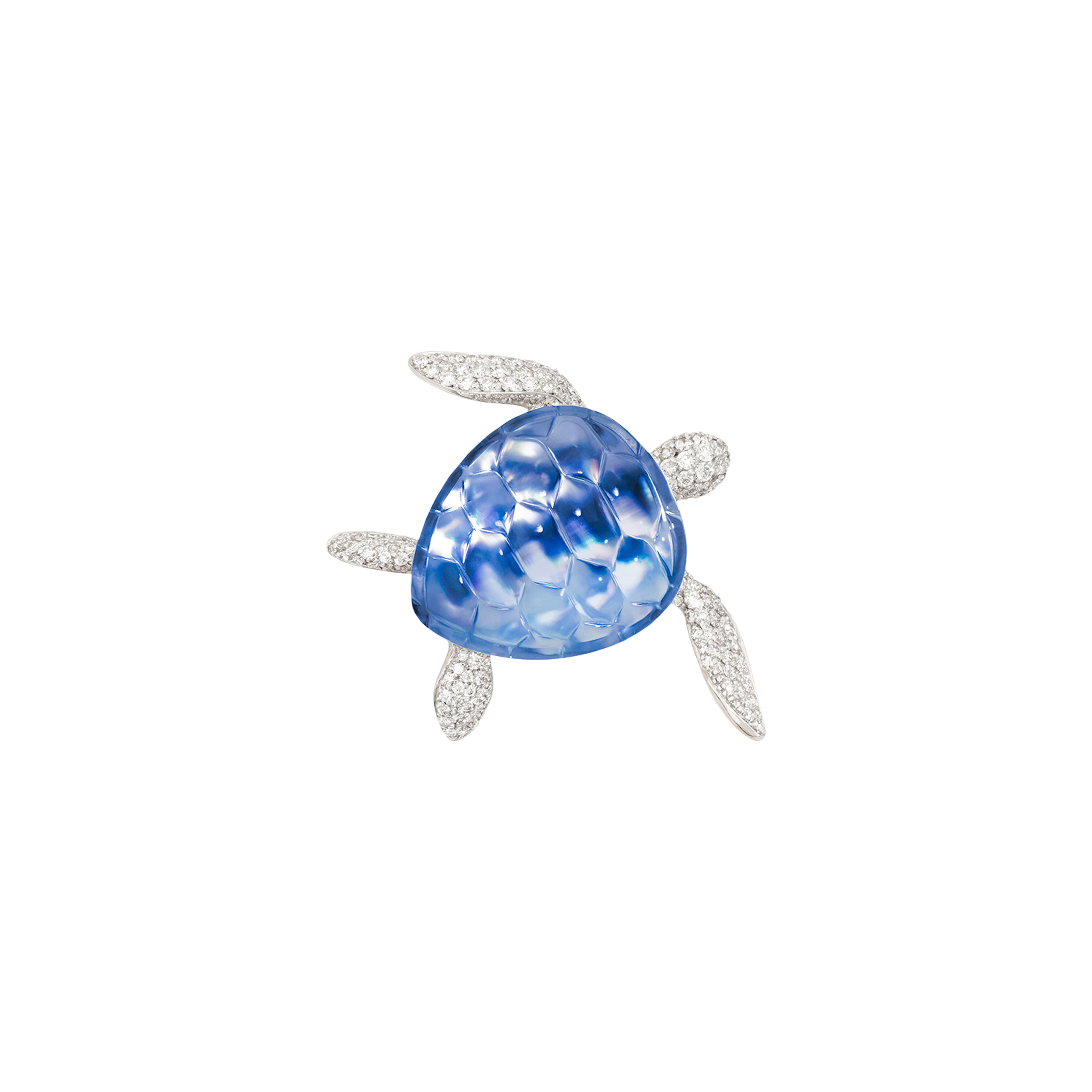 Vhernier | SPILLA TARTARUGA IN ORO BIANCO 18K, DIAMANTI, MADREPERLA BIANCA LAPIS E CRISTALLO DI ROCCA - P00496S0422 (1)