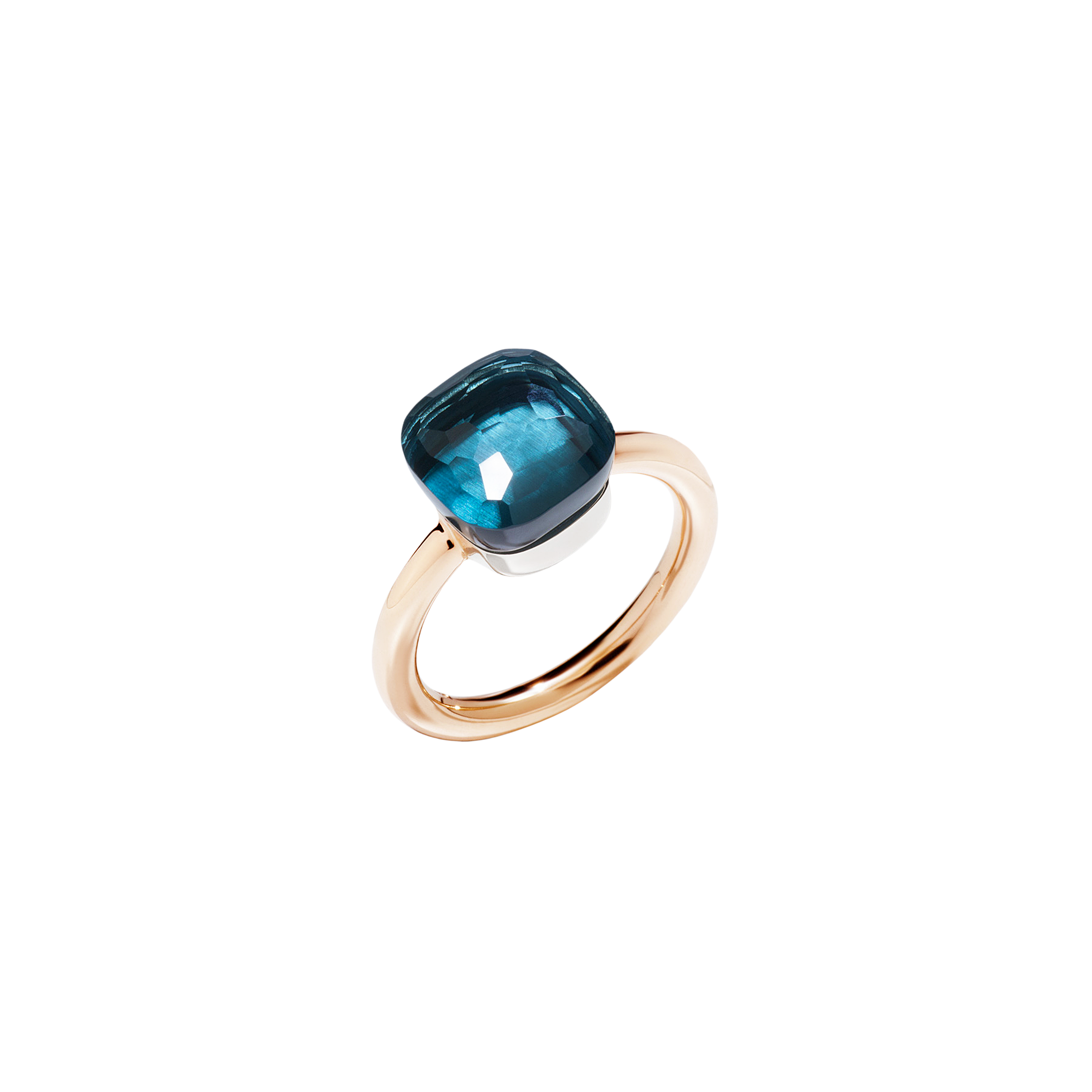 Pomellato | ANELLO NUDO - ANELLO IN ORO ROSA CON CASTONE IN ORO BIANCO E TOPAZIO BLU LONDON SFACCETTATO - A.A110/O6/TL - PAA1100O6000000TL (1)