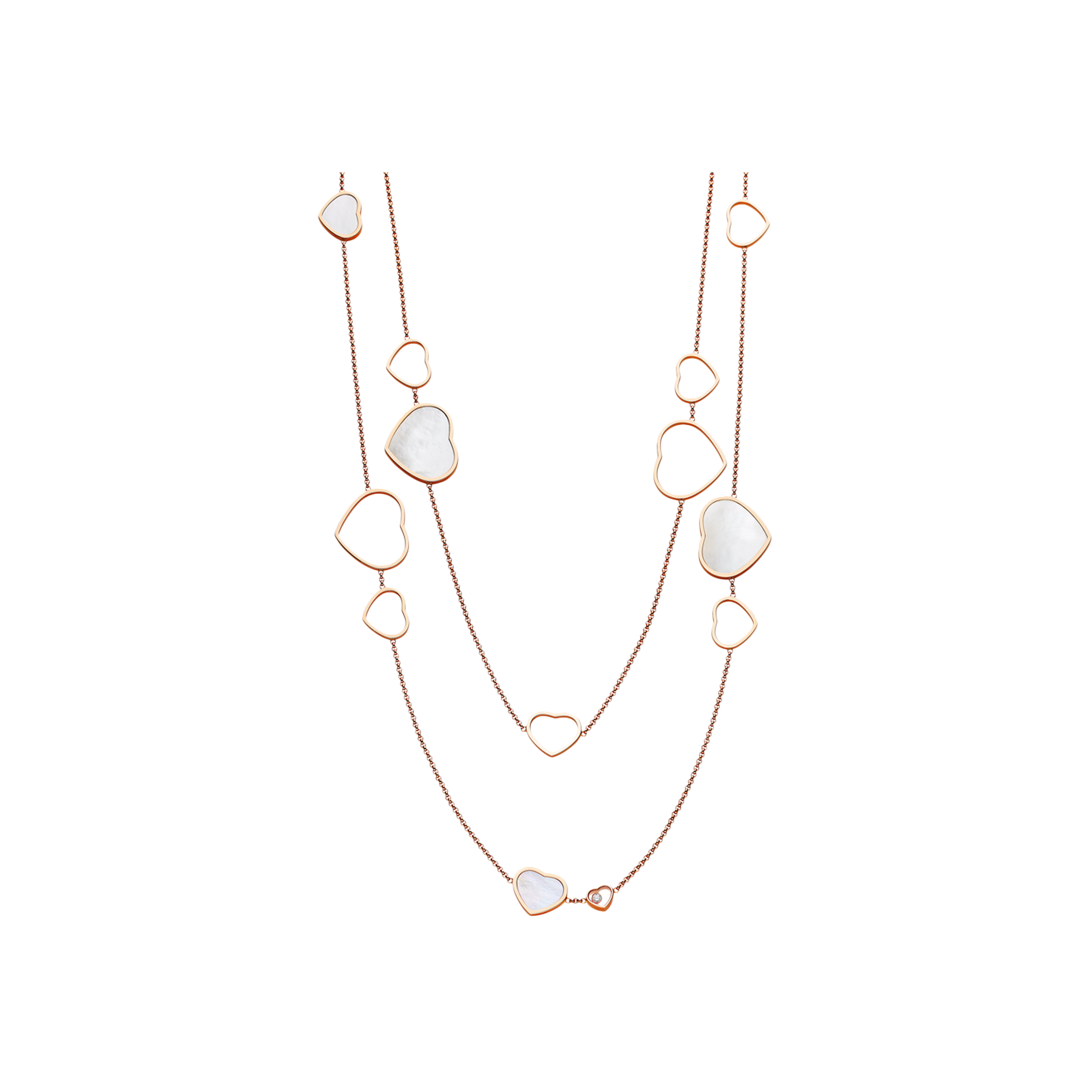 Chopard | HAPPY HEARTS COLLANA LUNGA, ORO ROSA ETICO, DIAMANTI, MADREPERLA - 817482 (1)