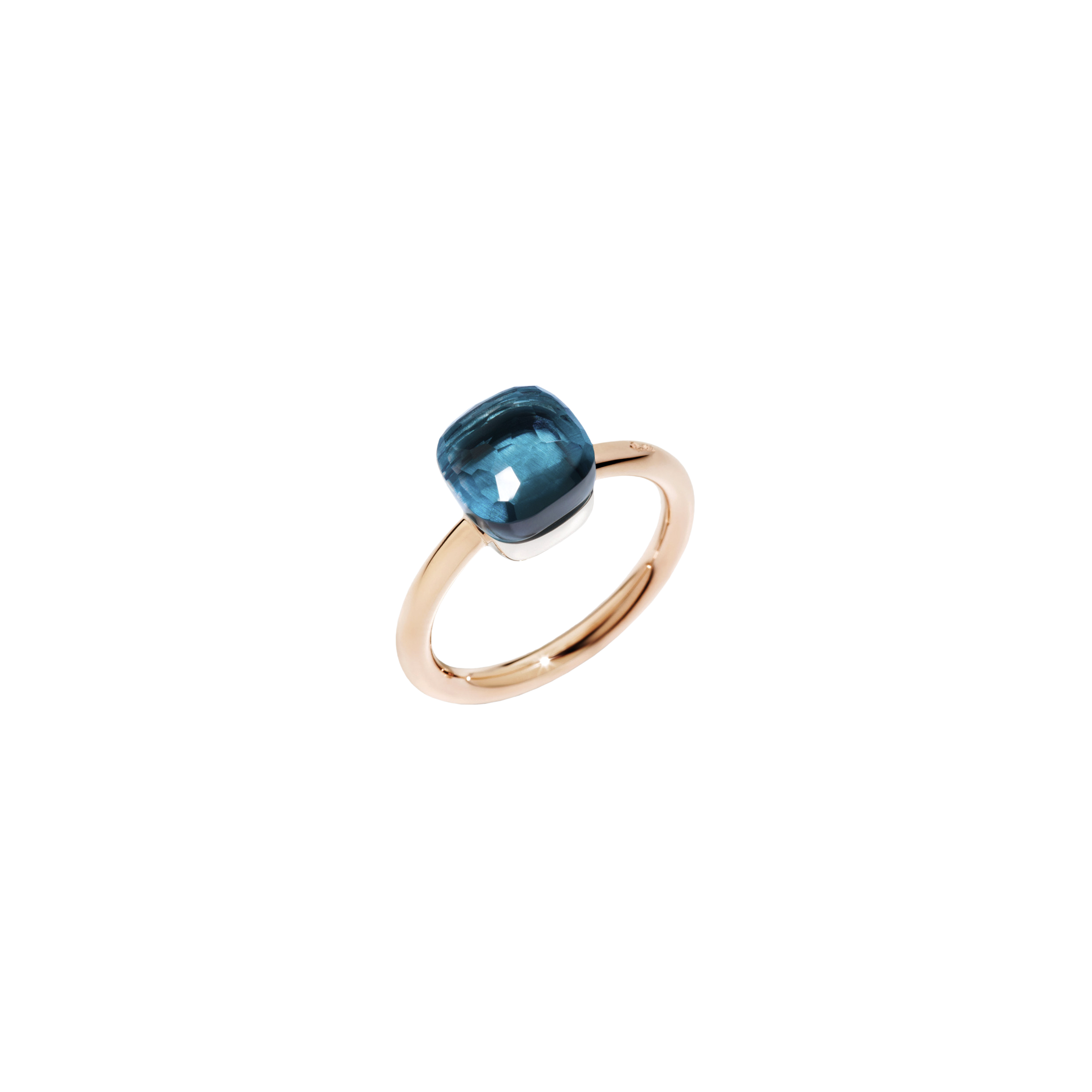 Pomellato | ANELLO NUDO - ANELLO NUDO PETIT IN ORO ROSA CON CASTONE IN ORO BIANCO E TOPAZIO BLU LONDON SFACCETTATO - A.B403/O6/TL - PAB4030O6000000TL (1)
