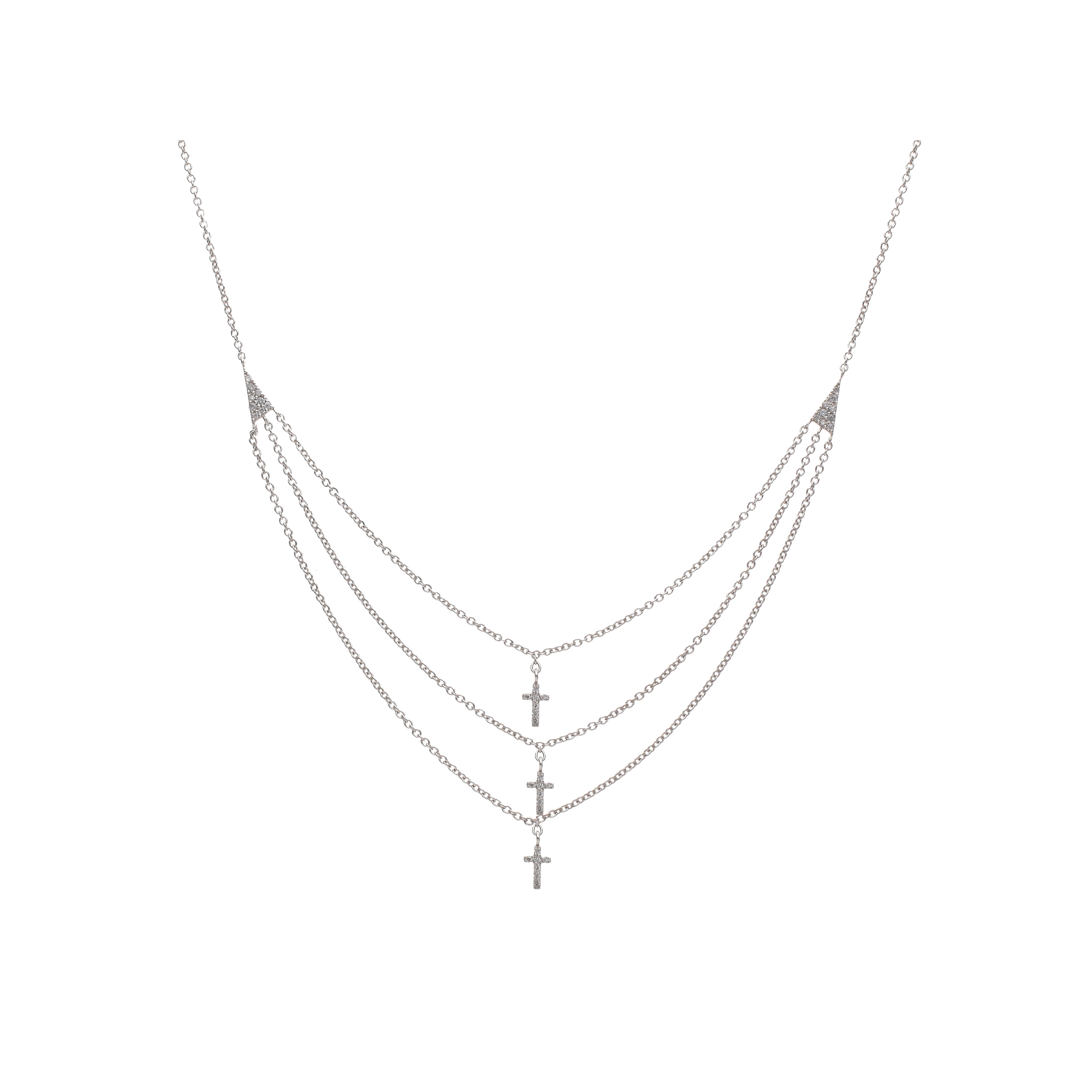 Bartorelli Italian Jewels | COLLANA MULTIFILO IN ORO BIANCO CON CROCI PENDENTI IN PAV&Eacute; DI DIAMANTI - C054/35B (1)