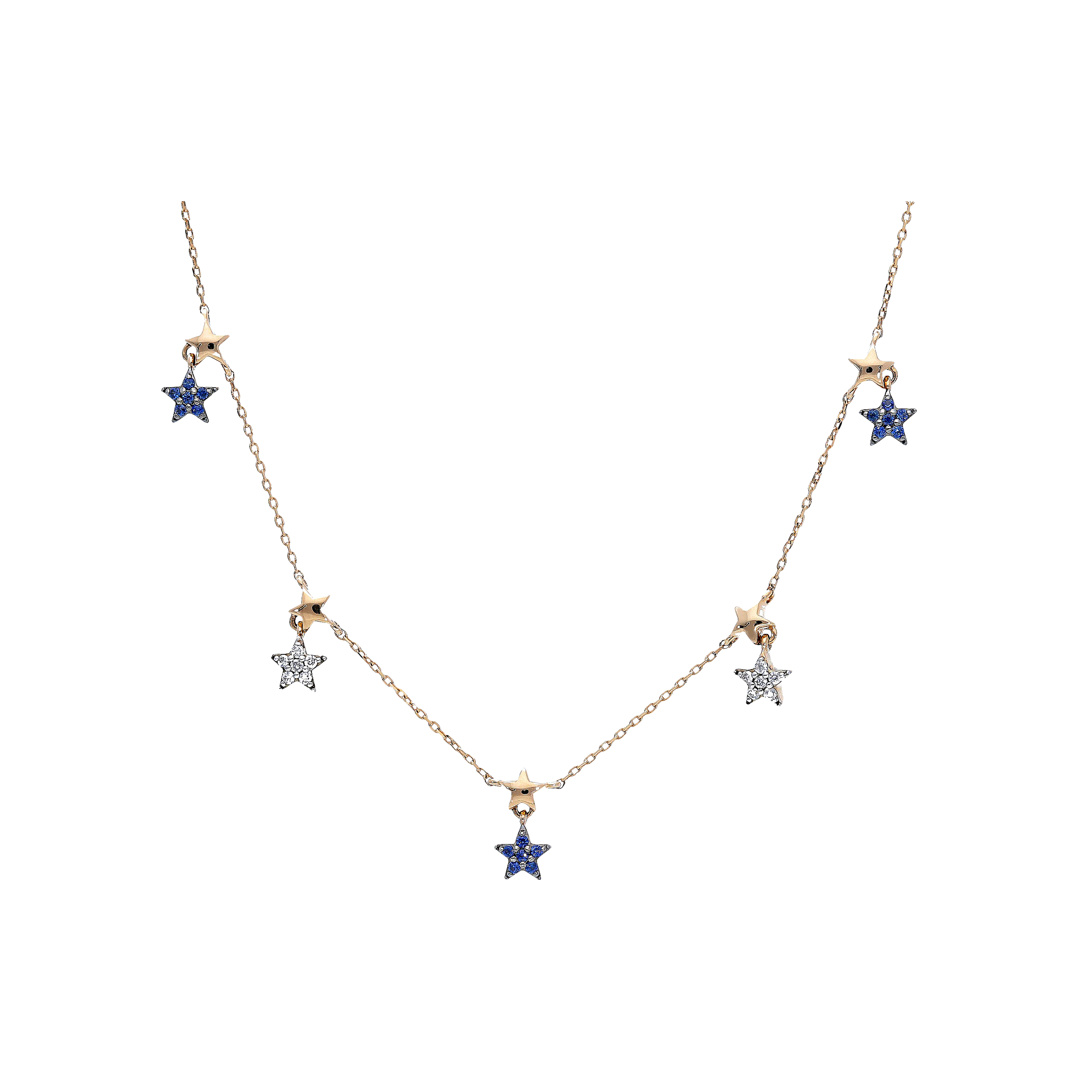 Bartorelli Italian Jewels | COLLANA STELLE IN ORO ROSA CON DIAMANTI E ZAFFIRI - VN27911SBLDP (1)
