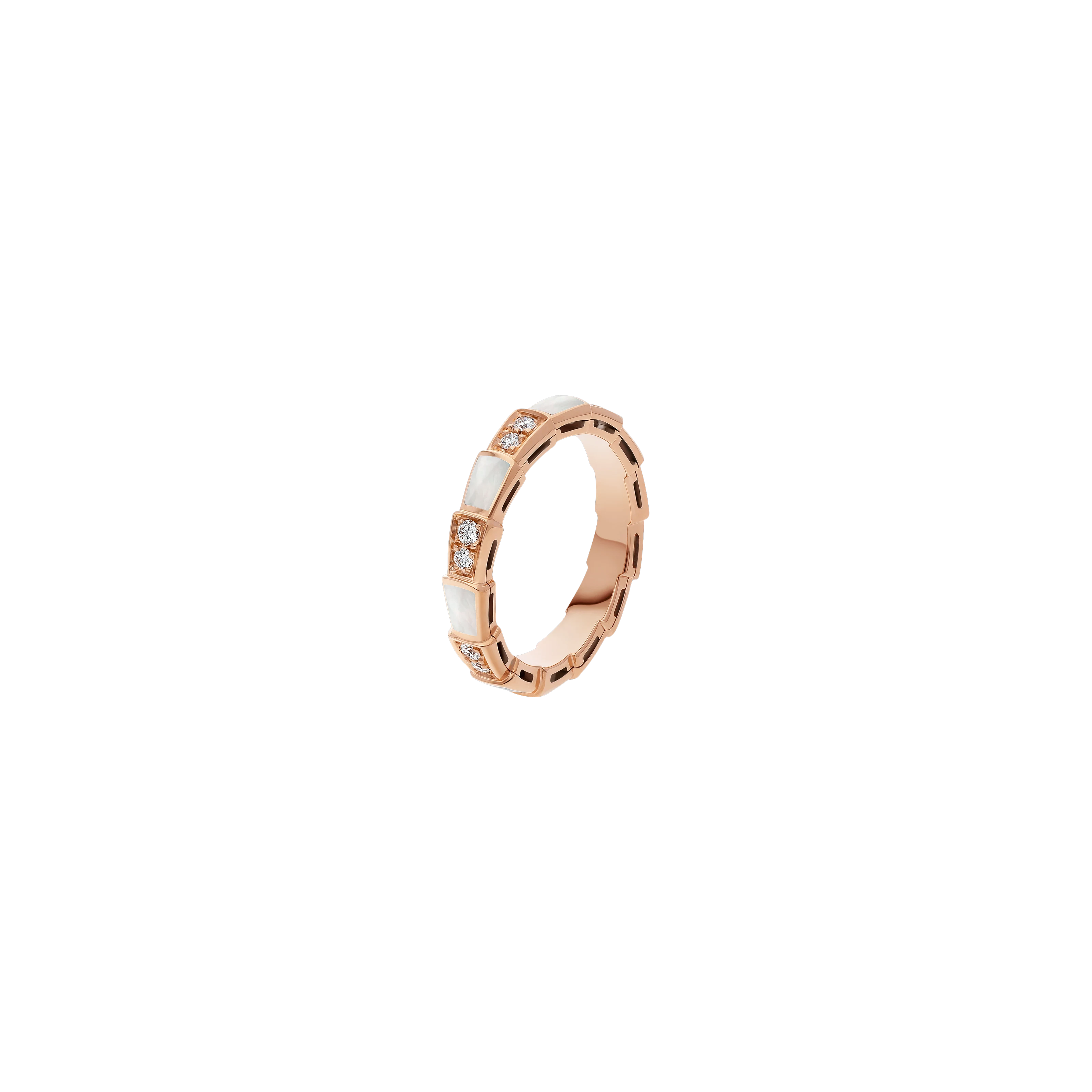 Bulgari | ANELLO SERPENTI VIPER IN ORO ROSA CON MADREPERLA E PAVE' DI DIAMANTI - AN858042 - AN858042 (1)