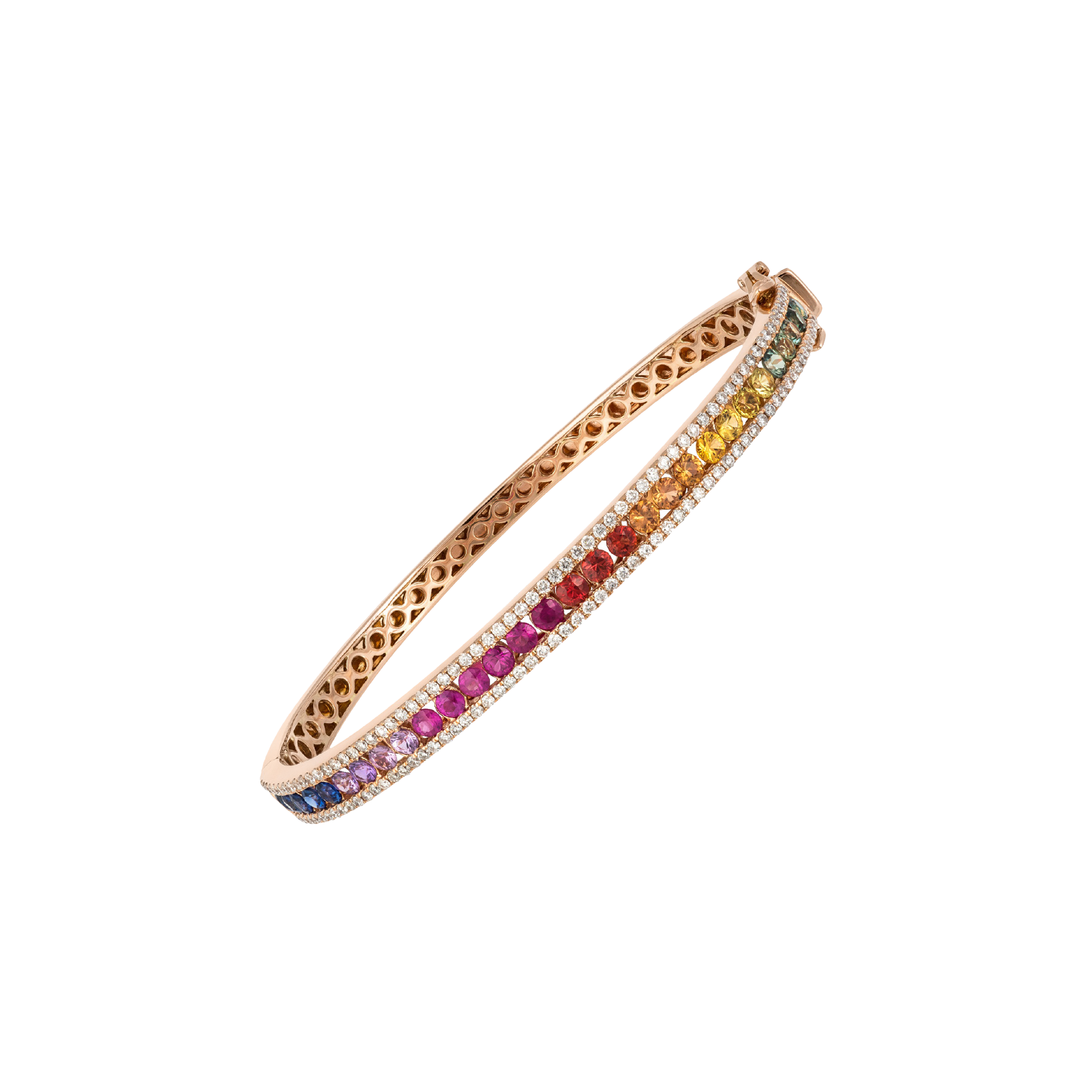 Bartorelli Italian Jewels | BRACCIALE RIGIDO IN ORO ROSA CON DIAMANTI BIANCHI E ZAFFIRI MULTICOLOR - KB1044/MS (1)