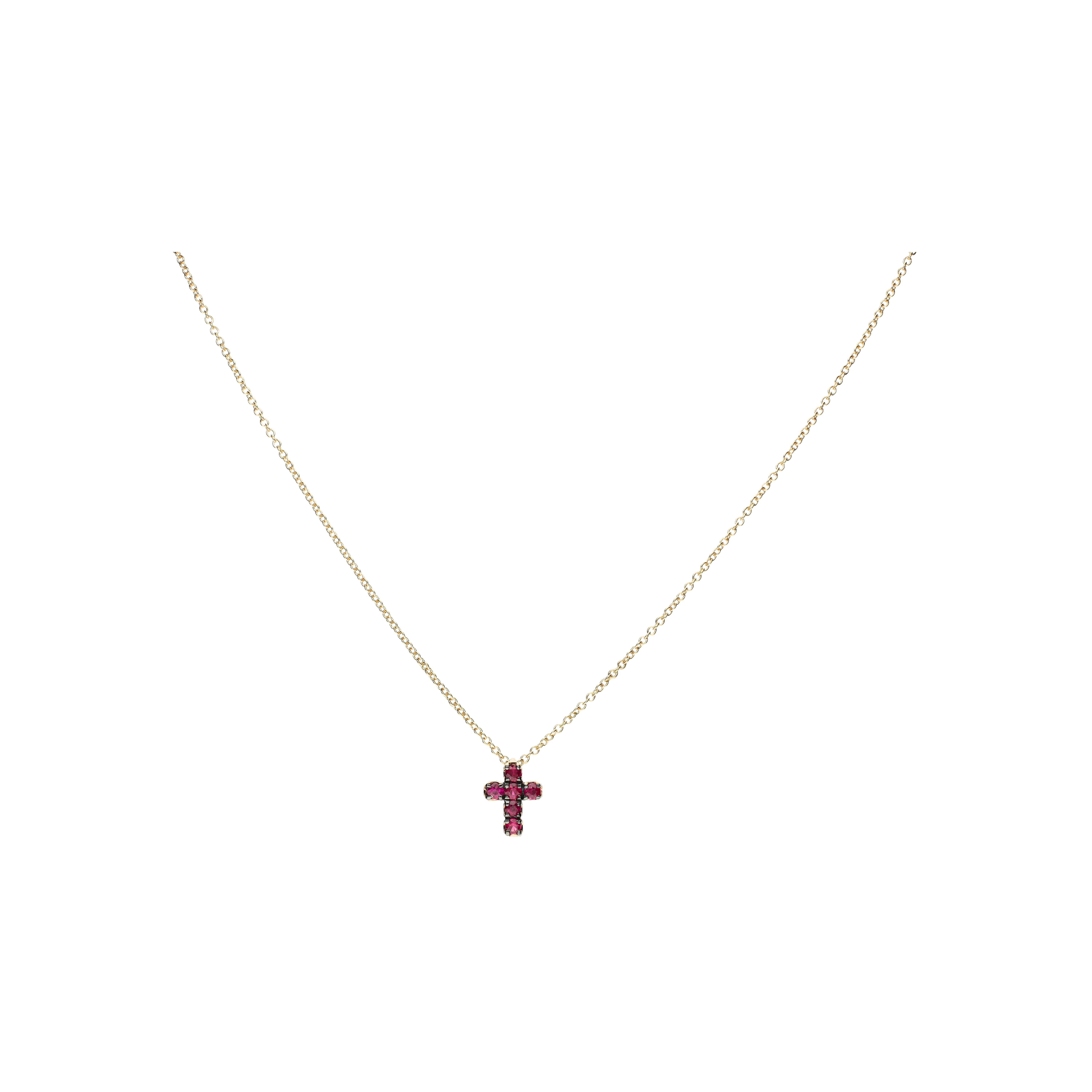 Bartorelli Italian Jewels | COLLANA GIROCOLLO IN ORO ROSA CON PENDENTE CROCE IN RUBINI - FC3140R007N (1)