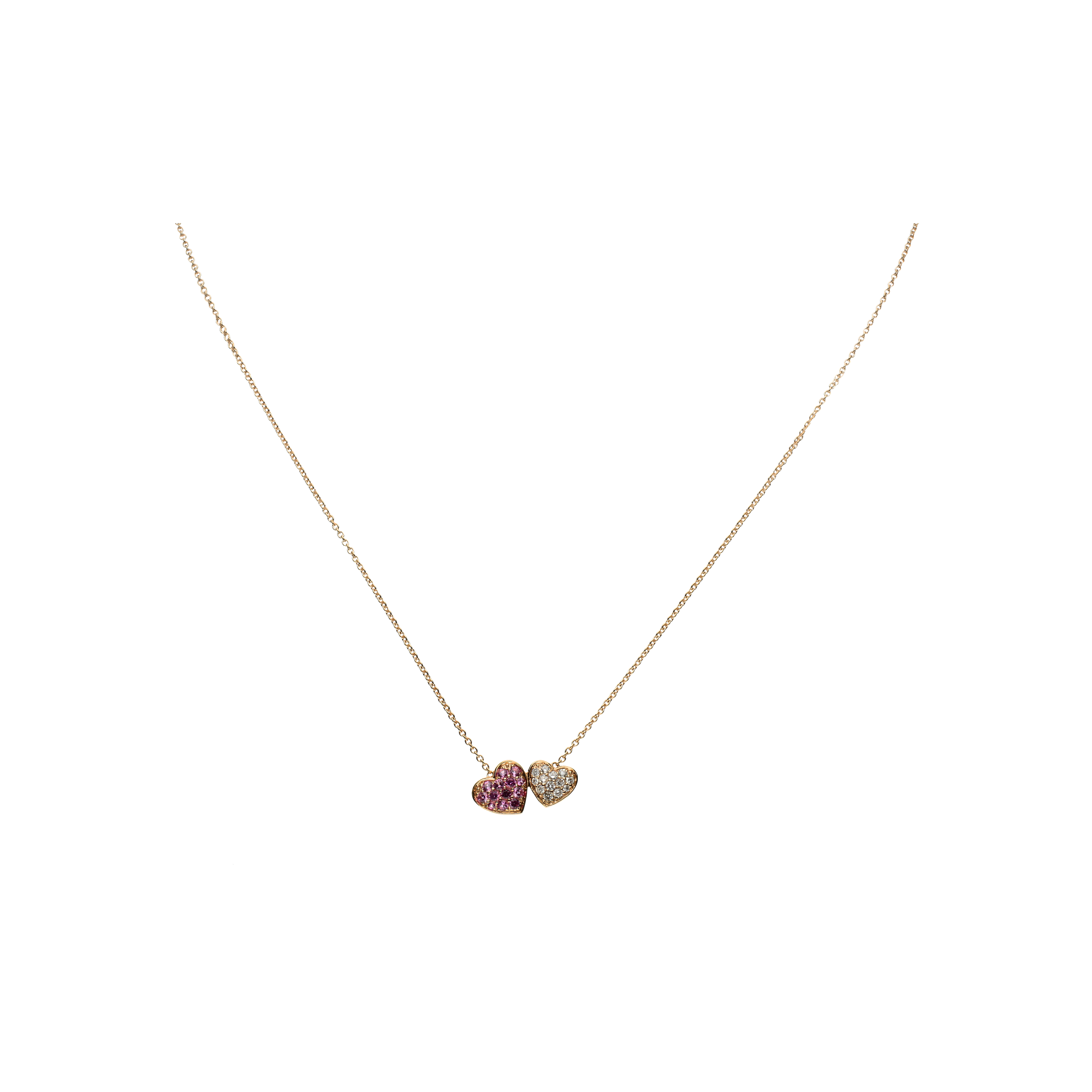 Bartorelli Italian Jewels | COLLANA IN ORO ROSA CON CUORI IN PAV&Eacute; DI DIAMANTI E ZAFFIRI ROSA - 86195445 (1)