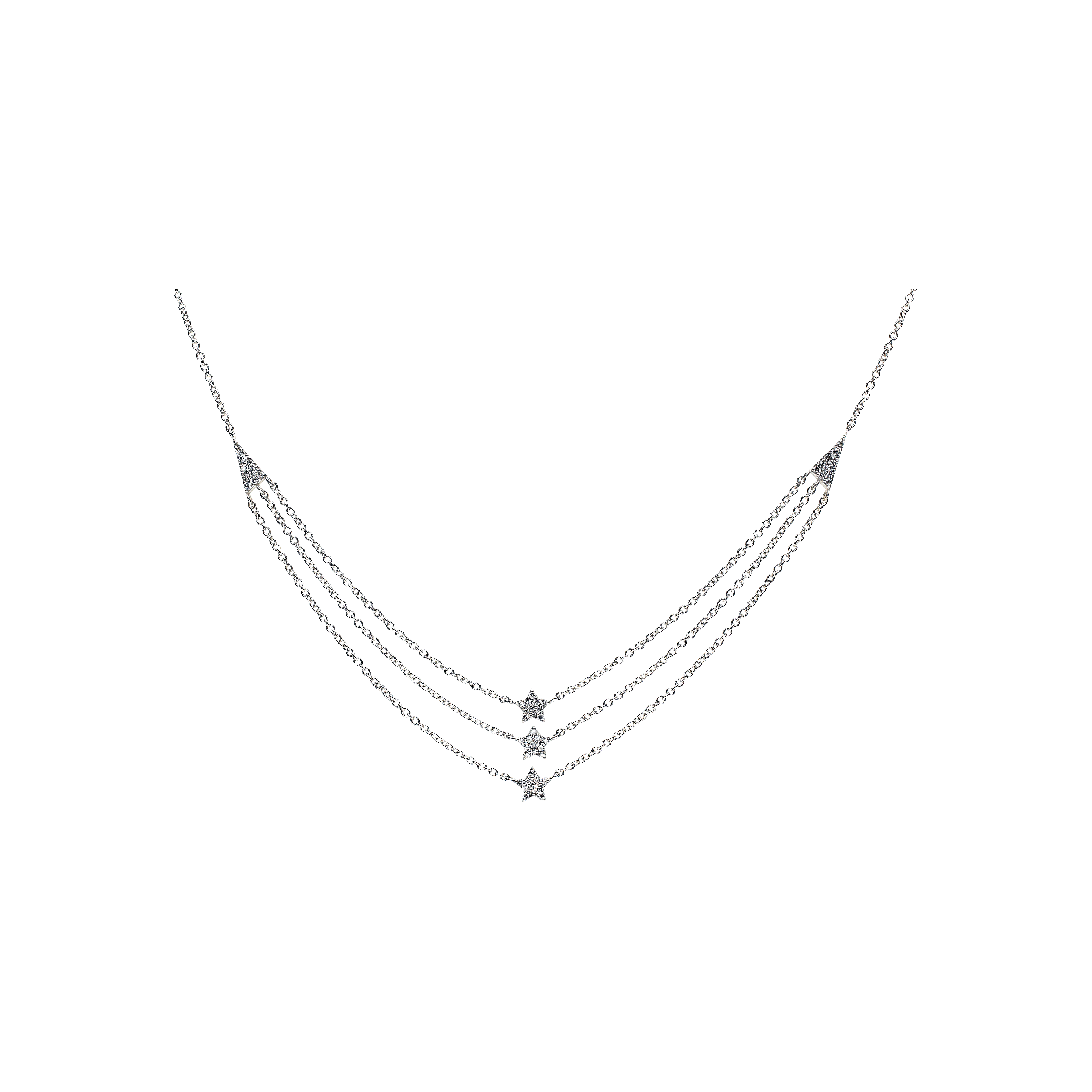 Bartorelli Italian Jewels | COLLANA GIROCOLLO IN ORO BIANCO A TRE FILI CON STELLE IN PAV&Egrave; DI DIAMANTI - C054/35-B (1)