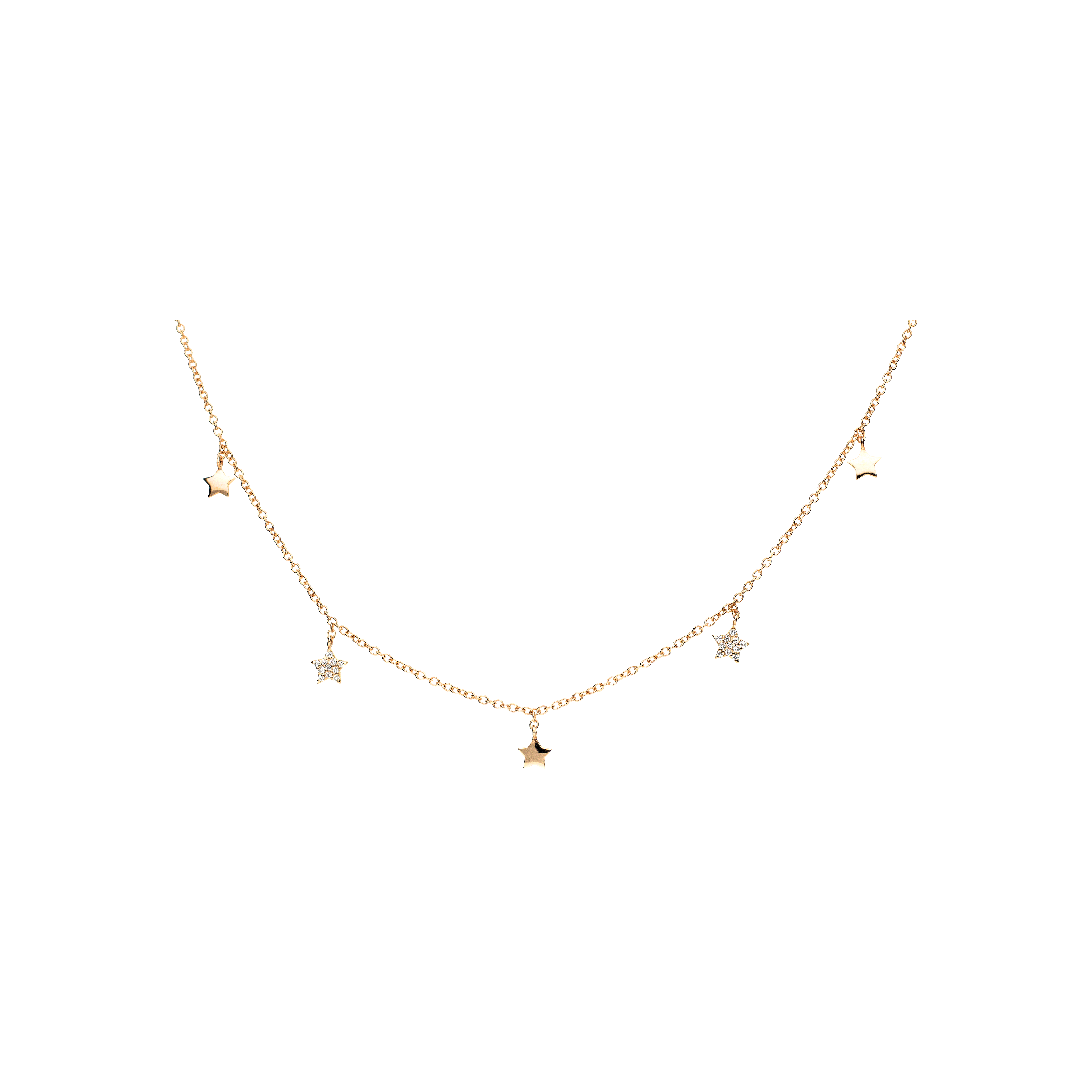 Bartorelli Italian Jewels | COLLANA GIROCOLLO IN ORO ROSA CON STELLE PENDENTI IN ORO ROSA E PAV&Egrave; DI DIAMANTI - C054/21/2 (1)